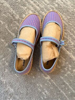 Soludos Pink and Blue Check Mary Jane Espadrilles